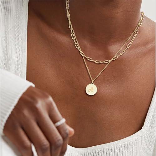 KSF Gold Layered Necklaces for Women Trendy - 18K Gold Plated Layered Choker Initial Letter Coin Pendants Necklace Stack Paperclip Chain Gold Jewelry Gifts Set Non Tarnish3