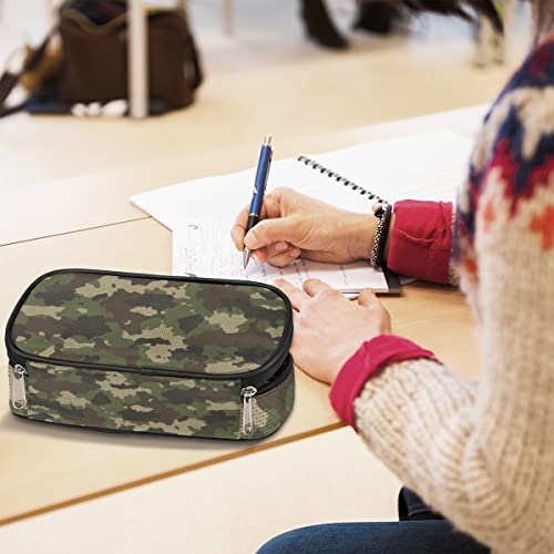 Image of Pardick Green Camouflage Big Capacity Pencil Pen Case Camo Print Large Pencil Pouch with Zipper Compartments Pencil Bag for Boys Girls Adults Student Office School Supplies
