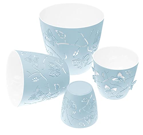 Lashuma Pflanzkübel 4er Pack, 4 in 1 Blumentöpfe in gestaffelten Größen, runde Anzuchttöpfe blau