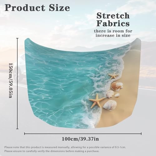 Image of Beach Starfish Shells Hood Cover for Car SUV Sedan Truck, Waterproof Elastic Polyester Car Hood Protector, Automotive Exterior Decorative Accessories for Summer