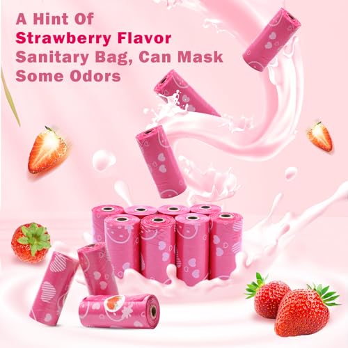 300P Sanitary Napkin Disposal Bags, Luxiv Disposable Sanitary Bags Rolls Personal Care Disposal Bag for Diapers, Tampons, Pad Period Bag Disposal Feminine Hygiene Products Bags with Scent (Pink) - Thumbnail 5