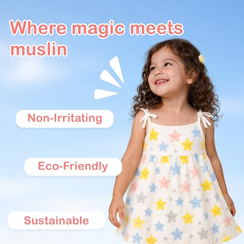 Image of Kidbea Baby Girl Dresses | Muslin Frock for Girls Summer Wear | Soft Breathable Cute Printed Frock with Tie-Up Closure