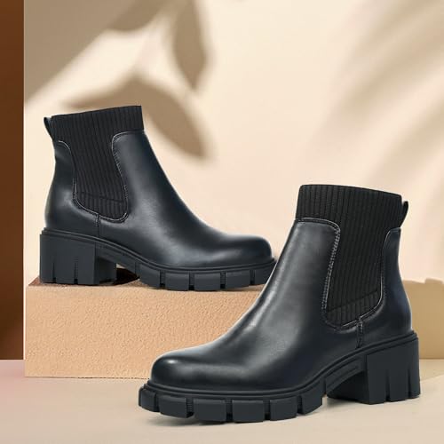 JABASIC Womens Chunky Ankle Boots Slip on Chelsea Boots Elastic Booties3