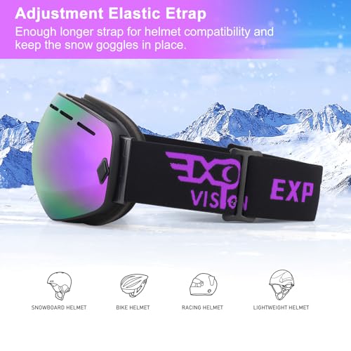 Image of EXP VISION Snowboard Ski Goggles Men Women Youth, Anti Fog OTG Winter Snow Goggles Spherical Detachable Lens (Grapes)