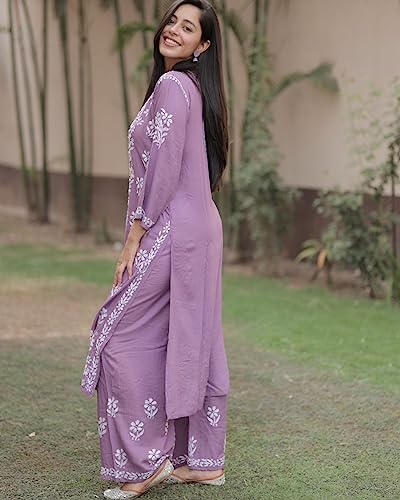 women39s kurta set embroidered chikankari kurta with pant ethnic indian wear- lucknow chikankari
