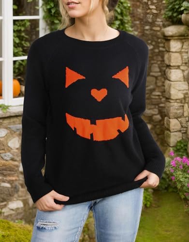Women's Pullover Sweaters Long Sleeve Front Ribbed Knitted Cute Heart Sweater
