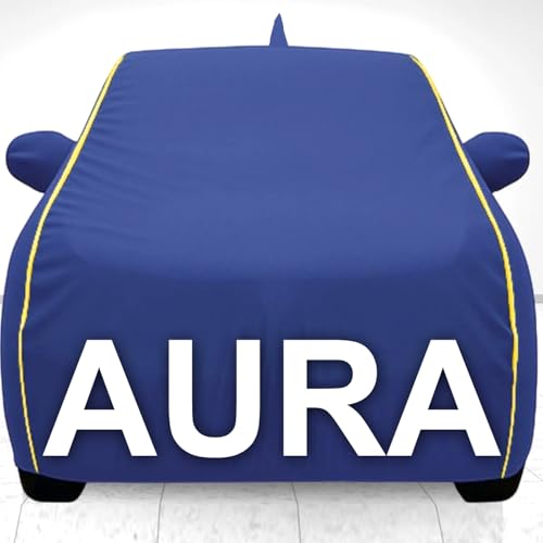 Image of Car Cover for Hyundai Aura All Model & Years (2020-2025) 100% Waterproof with Mirror Pockets, Triple Stitched Bottom Elastic Dustproof Full Body Protection Heat & UV Resistant- Blue