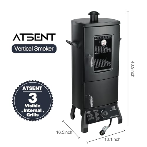 Atsent Propane Smoker, Vertical Smoker With Three Removable Shelves,Outdoor Grills & Smokers With Thermometer For Bbq thumb #1