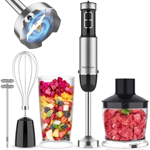 Handheld Immersion Blender for Kitchen, Handheld Emulsion Blender with Titanium Blades, 12 Speed Electric Hand Mixer with BPA Free Attachments, Chopper Bowl, Whisk,