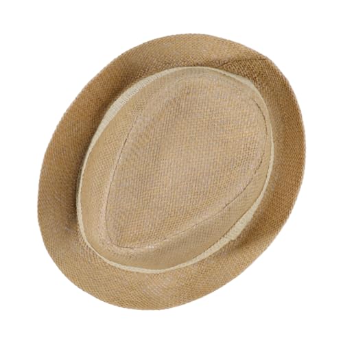 Image of Short Brim Straw Fedora Hat Sun Protection Panama Hat Packable Jazz Beach Cap Roll Up Trilby Cap for Men Women