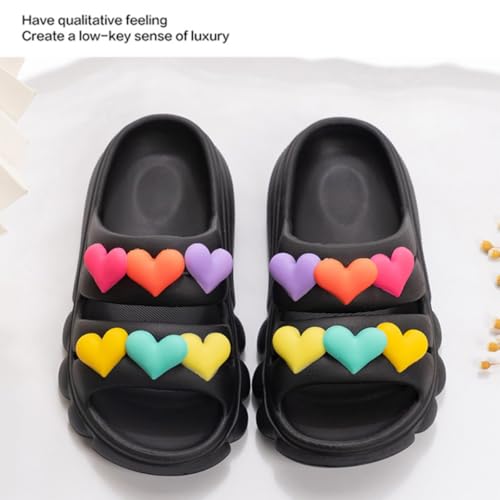 Black Fashionable Lightweight Soft Heart Design Sandals for Women EVA Slides Bathroom Outdoor Beach All Season4