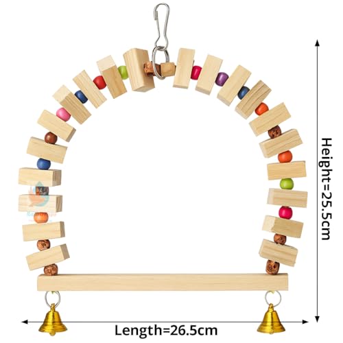 Image of Raindrops Wooden Swing with Colourful Beads for Bird Cages|Birds Stress Free Items|Cage Accessories|Wooden Ladder|Swing with Dotted Perch|Birds Chew Toy|Training aid Toy (Height 25.5cm-Pack of 1)