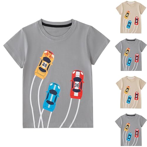 Kids Cute Cars Printed Tops Loose Crewneck Short Sleeve Tee Shirts Pullover Casual Blouse for Girls Boys 2-9Y2