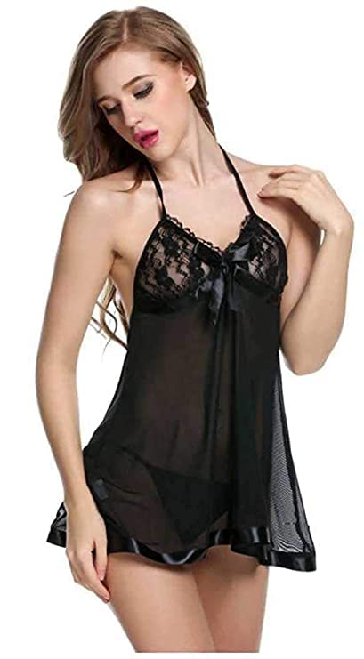 Image of LOURYN KOULYN Babydoll Nightwear Lingerie with Panty Short Transparent Nighty for Women Bra Panty Set for Women Baby Doll Night Dress Babydoll Lingerie for Honeymoon