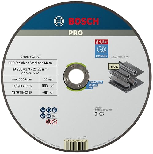 Bosch 1x PRO Stainless Steel and Metal Longlife Thin Trennscheibe für große Winkelschleifer und 22,23 mm Bohrung (für Stahl, Edelstahl, Ø 230 mm, Professional Zubehör Großer Winkelschleifer)