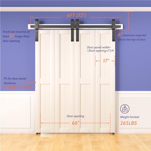 SKYSEN 72\" Bifold Barn Door Hardware Kit - Fit for 4 Bifold barn Door, Space Saving Folding Design, Corrosion-Resistant Black Spraying(bifold-72-4)