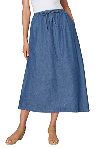 Woman Within Women's Plus Size Flared Denim Skirt - 18 W, Stonewash