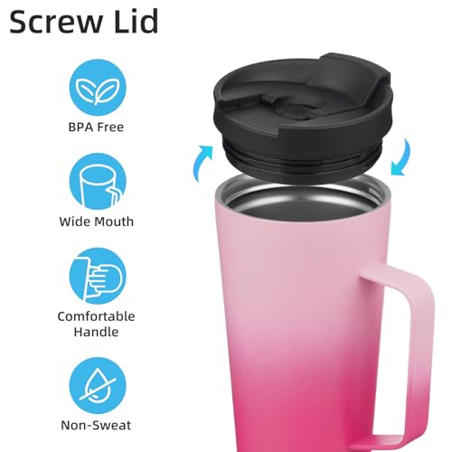 Image of Konokyo 22 oz Insulated Tumbler with Handle & Straw, Stainless Steel Mug