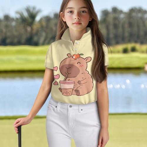Short Sleeve Golf Shirt for Girls Button Up Tennis Athletic Shirts Lightweight Summer Golf Top Outfits 5-16 Years4