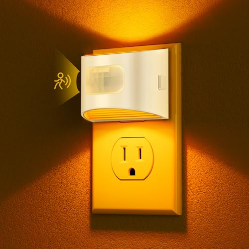 Image of DORESshop LED Night Light[4 Pack], Night Lights Plug into Wall, Dimmable Plug in Night Light with Motion Sensor, Dusk to Dawn Sensor, Nightlights for Adults, Bedroom, Bathroom, Amber, White Cover