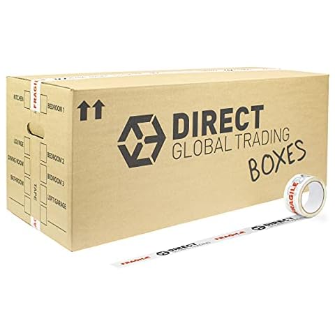 5 Strong Large Extra Long Strong Cardboard Storage Packing Moving House Boxes Double Walled with 66 Metre Roll of Fragile Tape 88.5cm x 34cm x 31.5cm Cover