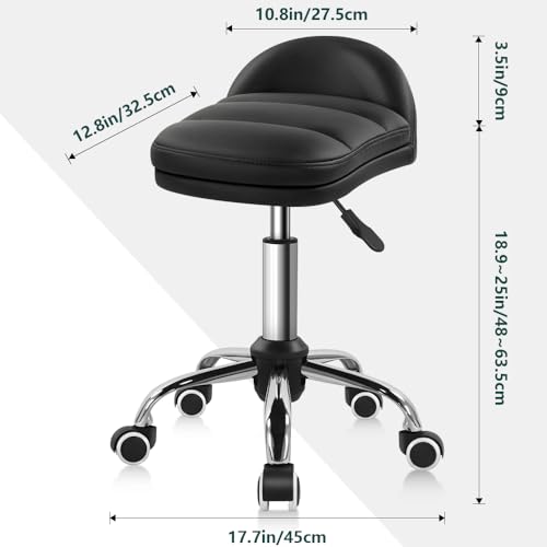 Image of BFTOU Black Rolling Stool Chair with Wheel for Home Work SPA Massage Height-Adjustable and Cost-Effective Swivel Stool with Low Back