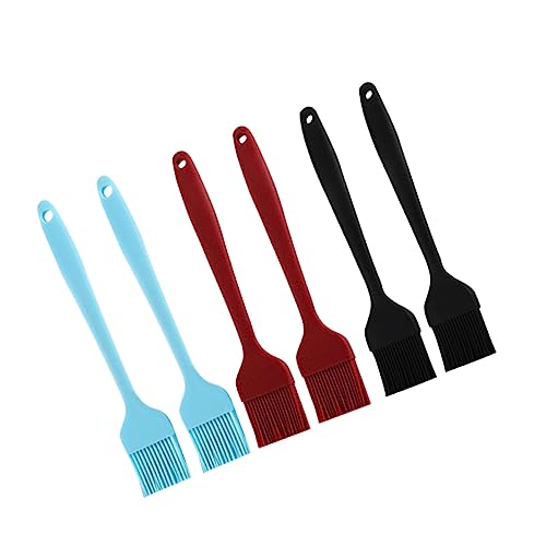 Cabilock 6pcs Silicone Oil Sauce Cream Brush Versatile Bbq Grill Baking Tools Heat Resistant Easy Clean Non Shedding Bristles for Marinades Sauces Red Black Blue Colors
