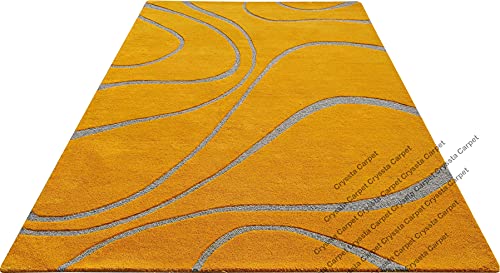 Image of Ocean Wave Modern Carpet for Living Room Bedroom and Hall Size (12 x 15) Feet Color Gold
