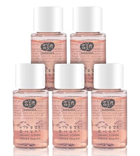 Whamisa Natural Fermentation Organic Flowers Facial Essence Toner Deep Rich - 5 Mini-Sized for Travel Trial Miniature Size 3 Oz No Chemicals Vegan Cruelty-Free Inner Deep Moisturizing Dry Korean