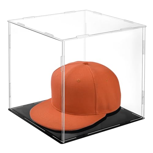 AHANDMAKER Display Case Clear Cube Baseball Holder Hat Display Case with Black Base Acrylic Display Case for Action Figures, Baseball, 8.26x7.87x7.87 Inch