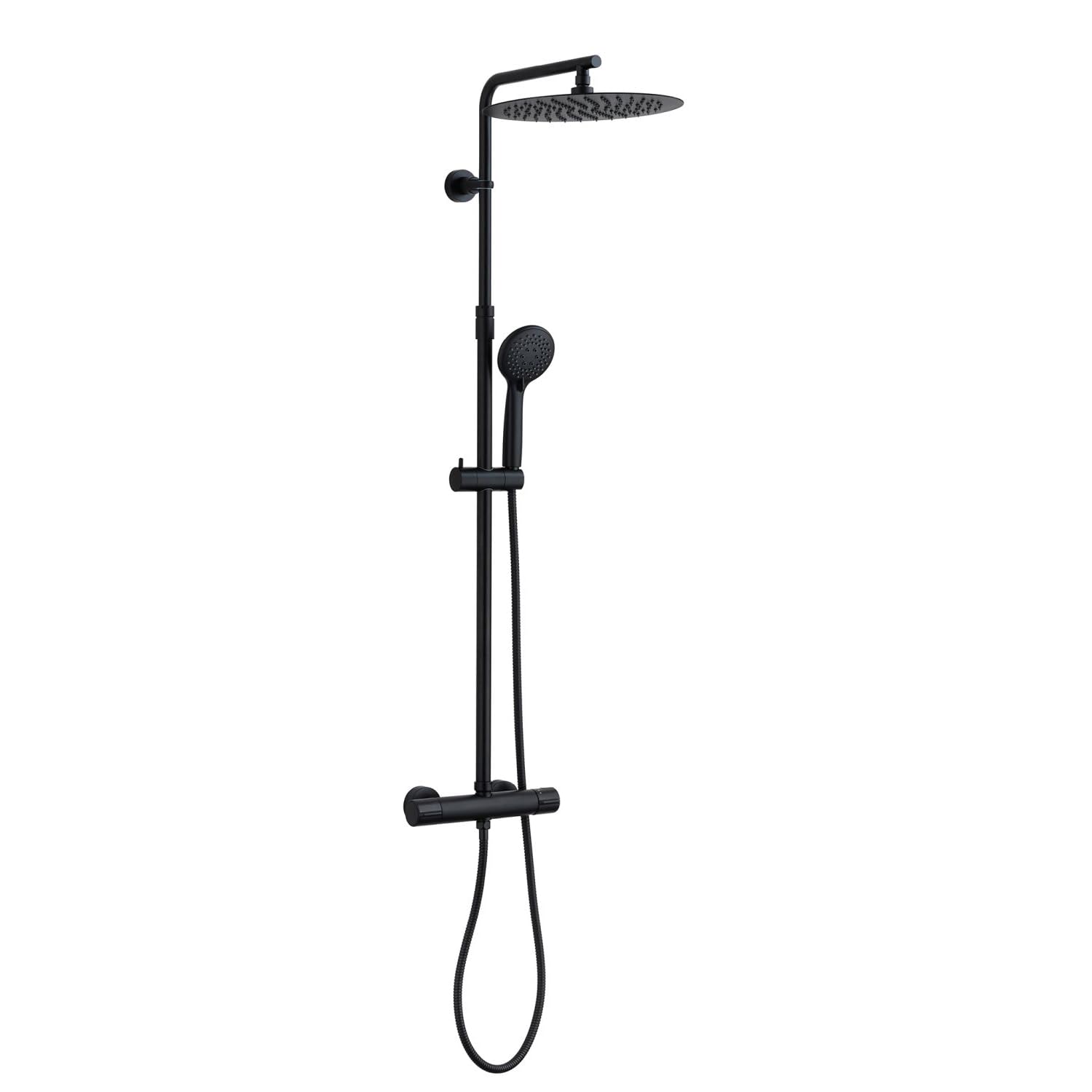 Edouard Rousseau - Colonne de Douche Thermostatique HIRAMÉ - Tête 300 mm Orientable Extra-Plate - Douchette 3 Jets - Sécurité 38°C - Noir