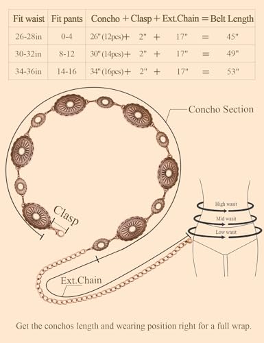 Image of TOPACC Western Metal Concho Belt for Women Cowgirl Chain Belts for Dresses Jeans Country Concert Outfit