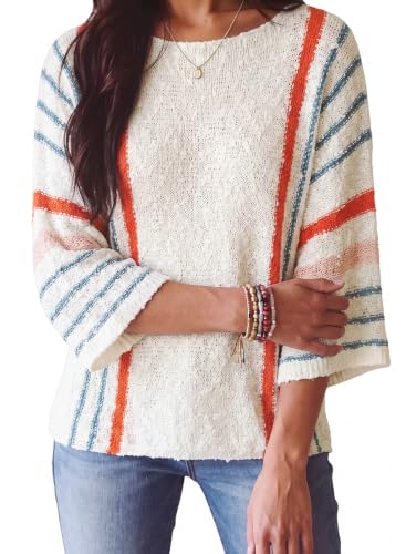 Dokotoo Womens Crewneck Long Sleeve Knit Pullover Sweaters White 2XL