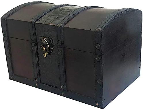 MAXFLO Wood and Leather Treasure Chest Box Decorative Storage Chest Box with Lock | Handcrafted Decorative Boxes with Lids for Home Decor | Wood Box with Lid | Small Chest | Wooden Stash Box