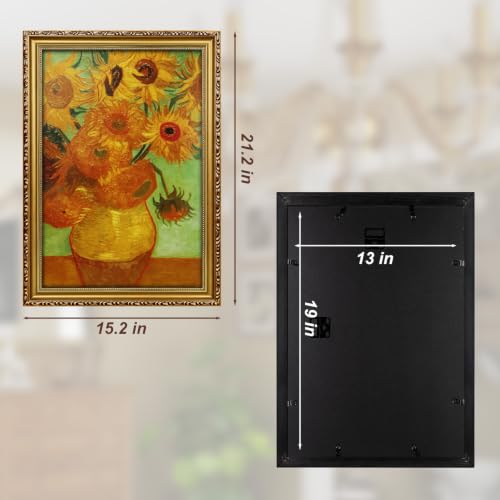 Image of 13x19 Picture Frame Gold Wood Vintage Picture Frames Antique | Real Glass, Easy Photo Changes, Wall Hanging
