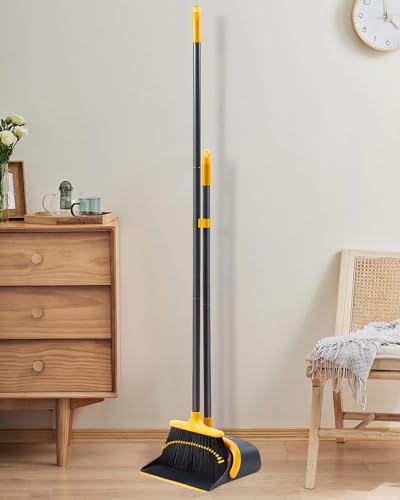 Image of YANXUS Broom And Dustpan Set Dustpan And Broom With Long Handle Upright Stand Up Dustpan Broom Combo For Lobby Office Home Room Kitchen Floor Use Pack Of 1 (stainless steel rubber, hard floor)