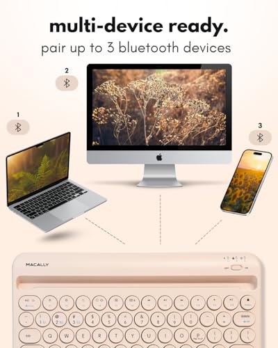Image of Macally Bluetooth Keyboard for Tablet | Wireless Keyboard for iPad mini /Pro /Air, iPhone (Multi-Device, Built-in Stand, Portable, Rechargeable) - Boba Brown