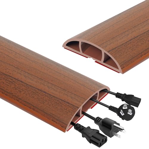 Adiwo Protector de Cables de Suelo, 2 m, Resistente con 3 Canales, Cubierta de Goma para Exteriores, Flexible y Cortable para Proteger Cables y Evitar Tropiezos (Color Madera)