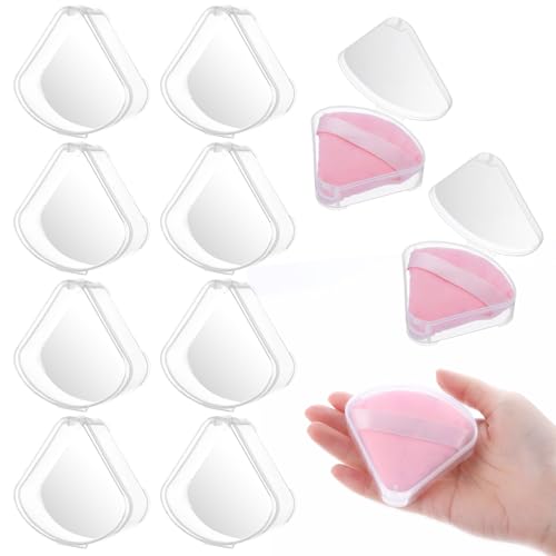 8 Pcs Powder Puffs Cases, Triangle Powder Puff Container Clear Makeup Sponge Protective Container Portable Beauty Holder Reusable Dust-Proof Pocket Cosmetic Puff Box for Travel
