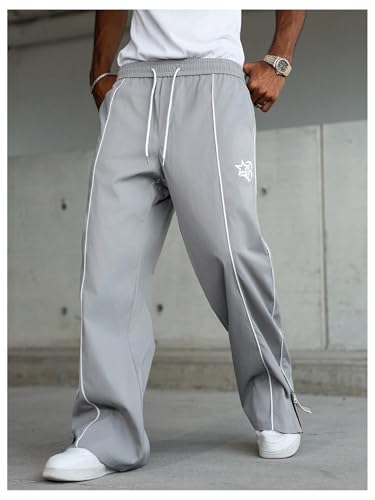 Verdusa Men's Hip Hop Striped Graphic Pants Drawstring Waist Straight Leg Loose Trousers Streetwear4