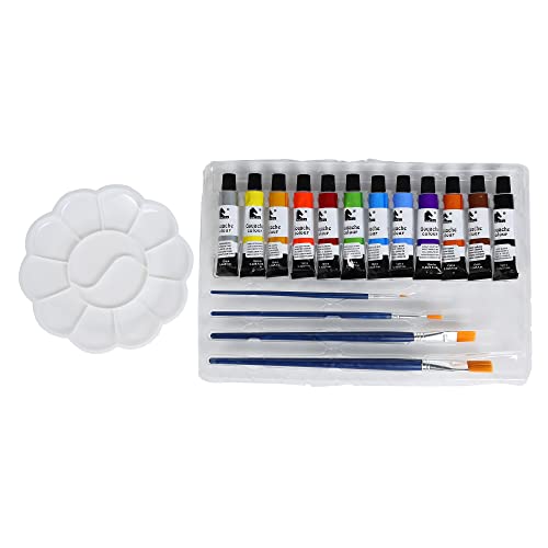 Image of 12 x 12ml Gouache Paint Set with 4 Free Paint Brushes - Acid-Free, Non-Toxic Multicolored Artists' Gouache Colors for Mixed Media Painting