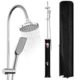 Peviasot Solardusche 20L Halbe Einzelstab Solar Gartendusche warmes Wasser Bis Zu 60°C Ohne Stromanschluss Pooldusche Camping mit Handbrause und schwenkbarem Regenduschkopf inkl. Schutzhülle
