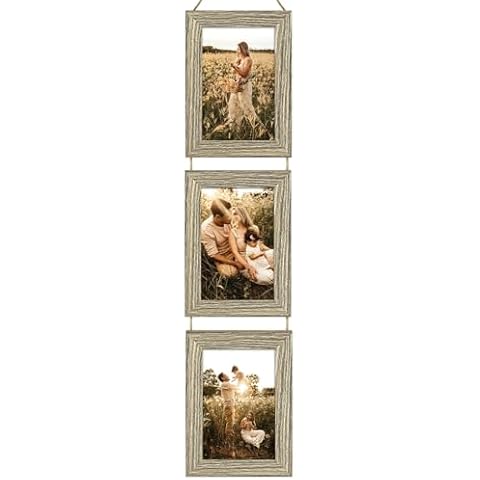 SIMDAO Wooden Triple Photo Frame with Twine Cover