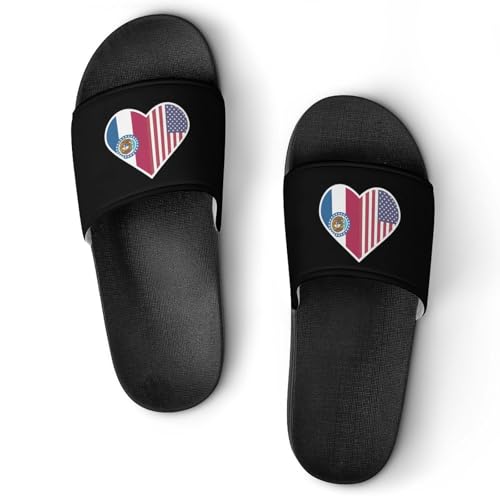 U.S. and Missouri Flags Non Slip Slides Sandals for Women Men Quick Drying Shower Shoes for Bathroom Pool Beach