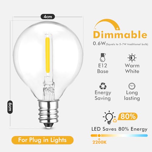 Weskjer G40 Replacement LED 0.6 Watt Globe Bulbs E12 Led Light Bulb IP44 Waterproof G40 Led Glass Bulbs for Outdoor Lights Home Party Wedding Decoration - Image 2