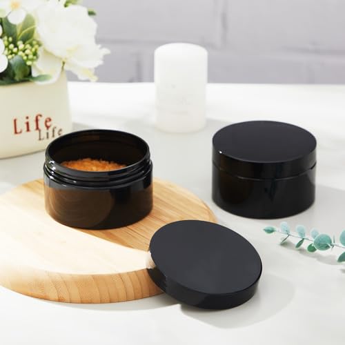 Uiifan 48 Pcs 8 oz Plastic Cosmetic Jars with Lids and Labels Empty Refillable Cosmetic Leak Proof Containers Lotion Jars for Cream Body Butters Powder Ointment Lip Scrub (Black)4
