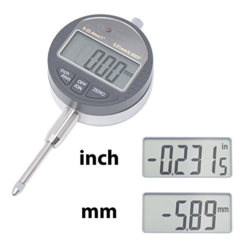 Clockwise Tools Digr-0105 Electronic Digital Dial Indicator Gage Gauge Inch/Metric Conversion 0-1 Inch/25.4 Mm With Back Lug Auto Off Featured Measuring Tool #TOP1