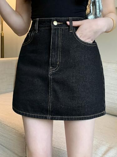 Image of Lymio Skirts for Women | Denim Mini Skirt | High Waisted Light Blue Jean Skirts for Women | Casual Short Pencil Skirt with Pockets | Slim Fit Stretch Denim Bottoms (LWHP-62-63)