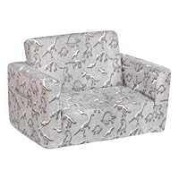 ALIMORDEN 2-in-1 Flip Out Cuddly Sherpa Toddler Couch, Convertible Sofa to Lounger, Glow in The Dark,Dinosaurs
