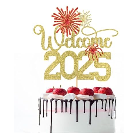 Naicaek Welcome 2025 Cake Topper,2025 Happy New Year Cake Topper，Hello 2025,New Years Eve，Christmas，Happy New Year 2025 Party Decorations,New Year's Eve Holidays Party Supplies Cover